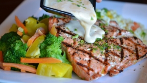 Healthy salmon dish