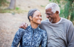 Senior couple looking at each other healthy outside