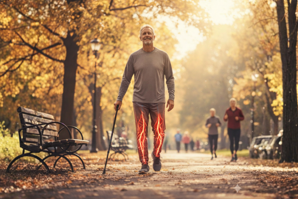 Picture of man with peripheral artery disease walking