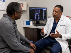 Doctor talks about PAD with patients during PAD Awareness Month